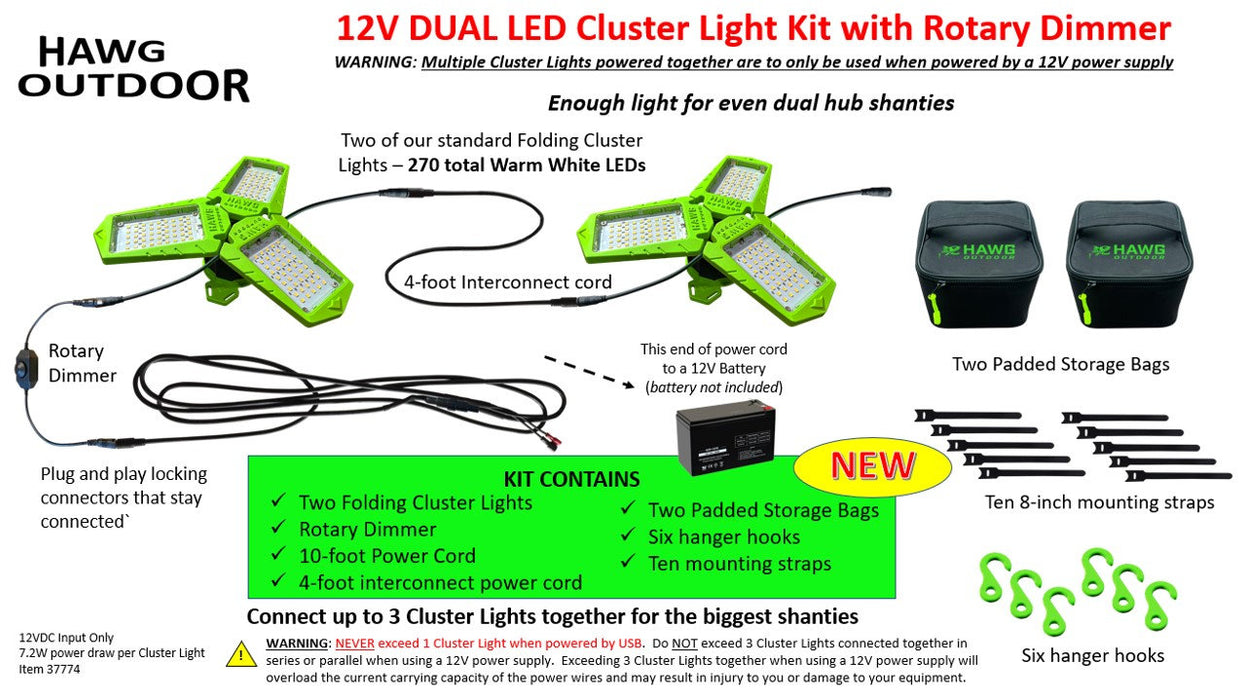 HAWG 12V DUAL Folding LED Cluster Light Kit With Dimmer