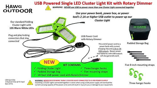 HAWG USB Powered Single Folding Cluster Light Kit with Dimmer