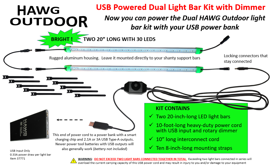 HAWG Outdoor 12V Light Bar Kit with Rotary Dimmer Dual Kit USB Powered